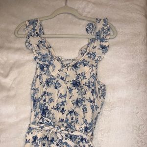 Blue and white floral jumpsuit